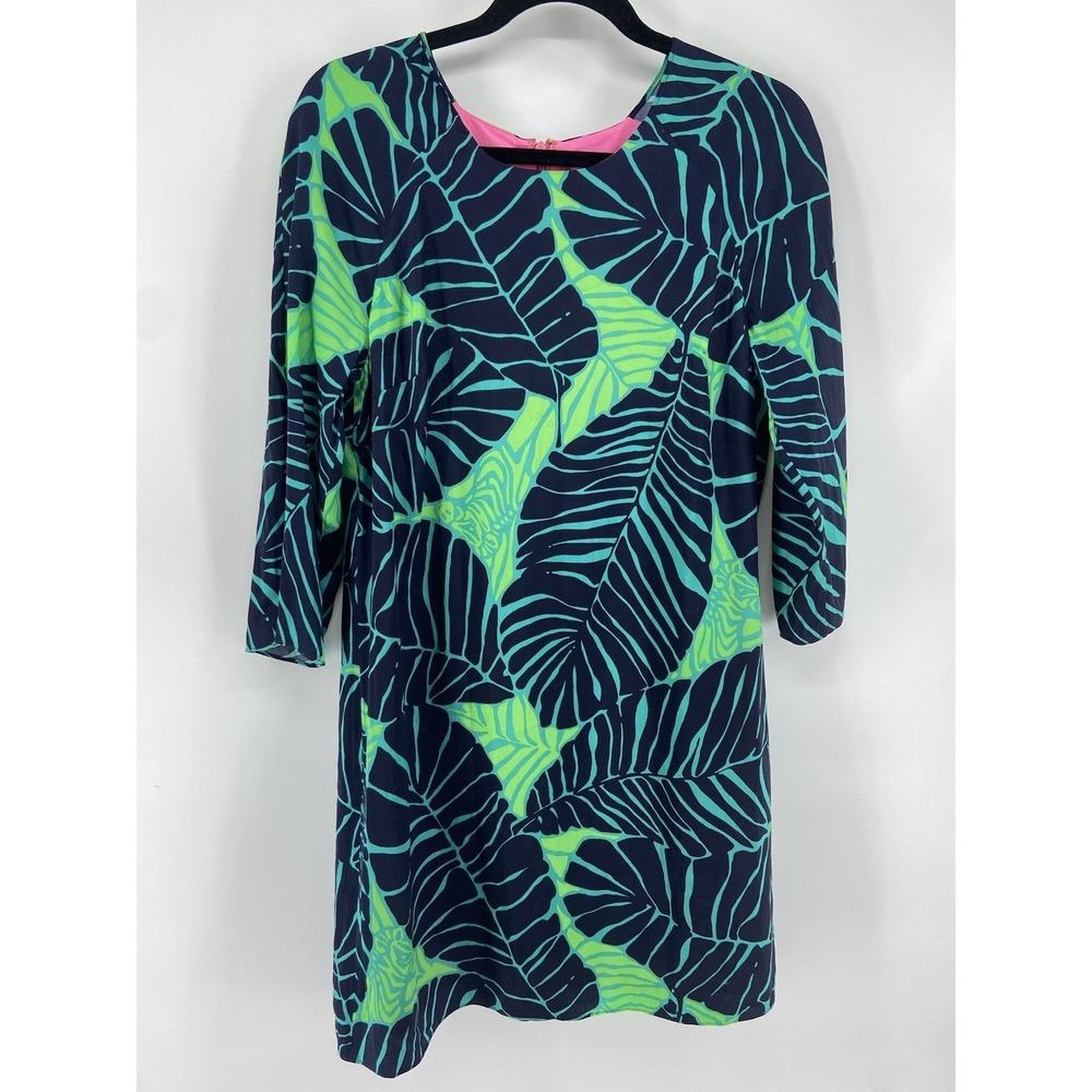 Lilly Pulitzer Dress Women 8 Navy Carol Shift Under the Palm Tropical Beach Silk